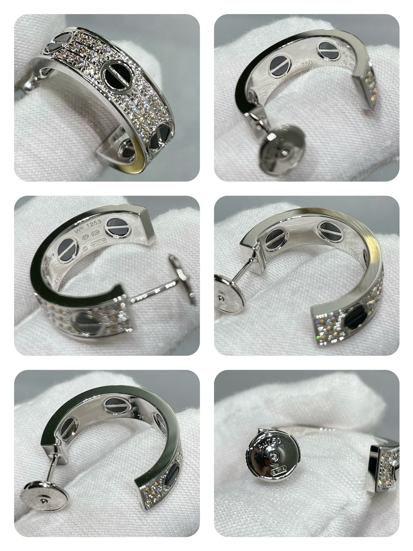 [Solara Jewelry]LOVE CERAMIC DIAMOND PAVED SILVER EARRINGS