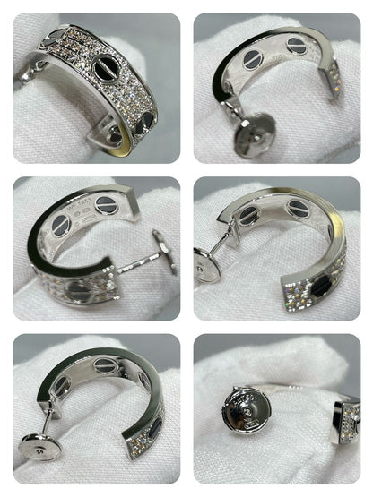 [Solara Jewelry]LOVE CERAMIC DIAMOND PAVED SILVER EARRINGS