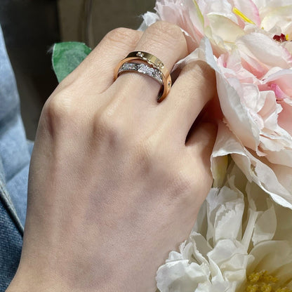 [Solara Jewelry]LOVE PINK GOLD SILVER DIAMOND DOUBLE RING