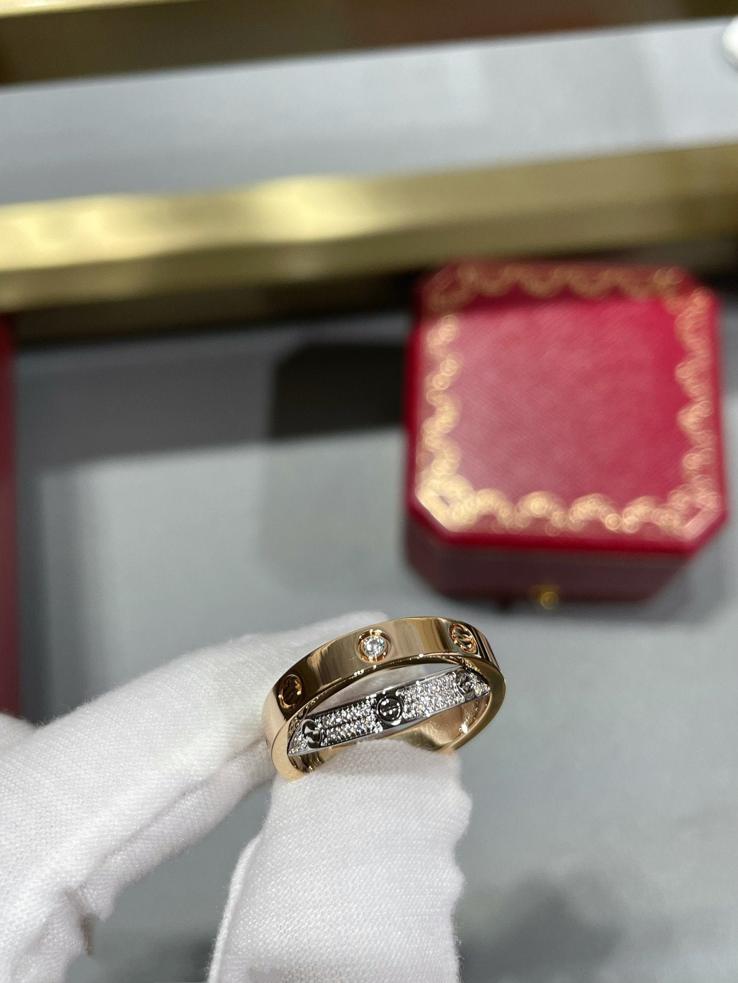 [Solara Jewelry]LOVE PINK GOLD SILVER DIAMOND DOUBLE RING