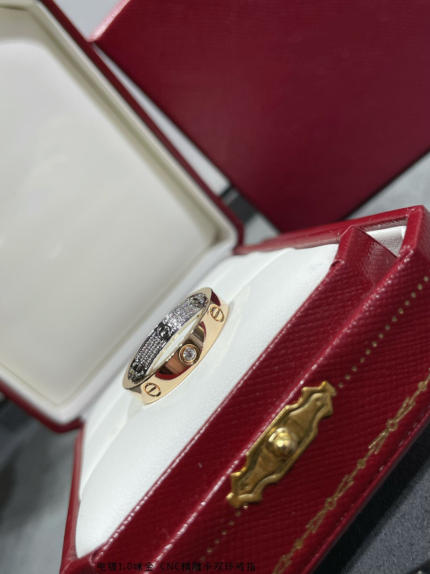 [Solara Jewelry]LOVE PINK GOLD SILVER DIAMOND DOUBLE RING