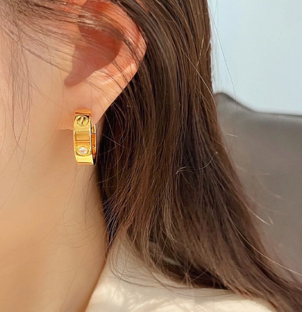 [Solara Jewelry]LOVE 5.5MM 1 DIAMOND EARRINGS