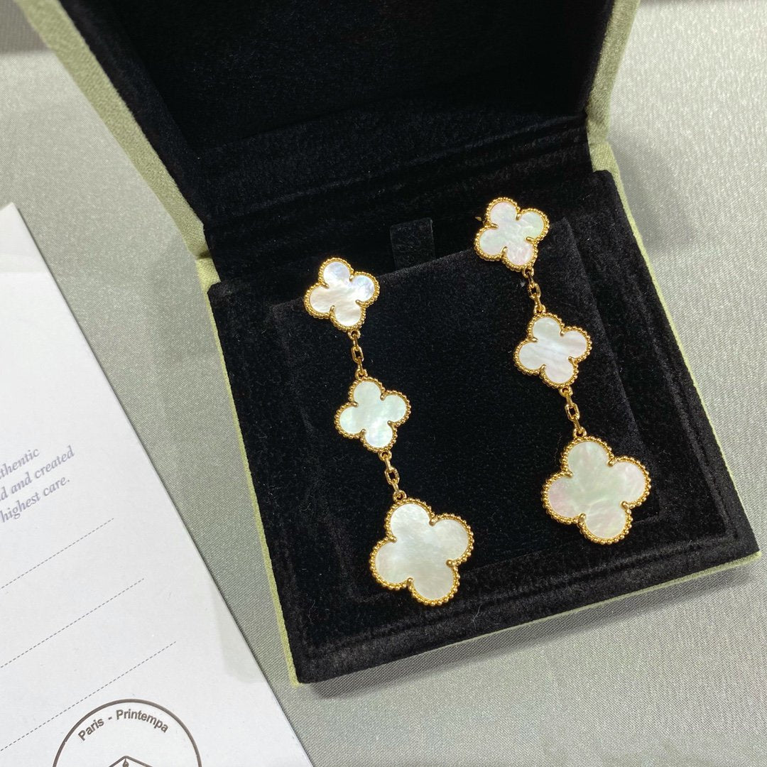 [Solara Jewelry]CLOVER MOP 3 MOTIFS GOLD EARRINGS