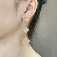 [Solara Jewelry]CLOVER 3 MOTIFS DIAMOND PAVED ROSE GOLD EARRINGS