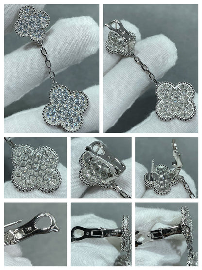 [Solara Jewelry]CLOVER 2 MOTIFS DIAMOND PAVED SILVER EARRINGS