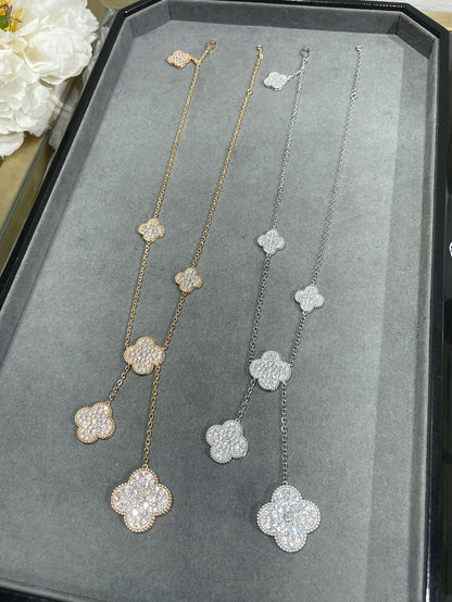 [Solara Jewelry]CLOVER 6 MOTIF DIAMOND PAVED NECKLACE
