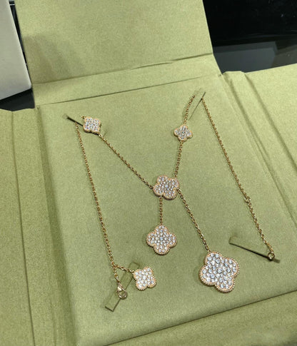 [Solara Jewelry]CLOVER 6 MOTIF DIAMOND PAVED NECKLACE