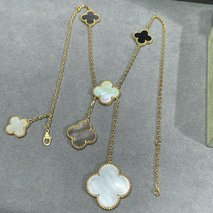 [Solara Jewelry]CLOVER 6 MOTIF MOP ONYX GOLD NECKLACE