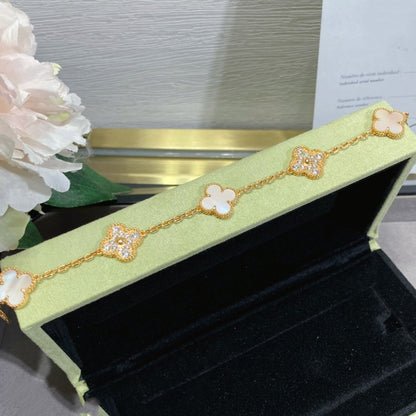 [Solara Jewelry]CLOVER 5 MOTIF DIAMOND PINK MOP PINK GOLD BRACELET