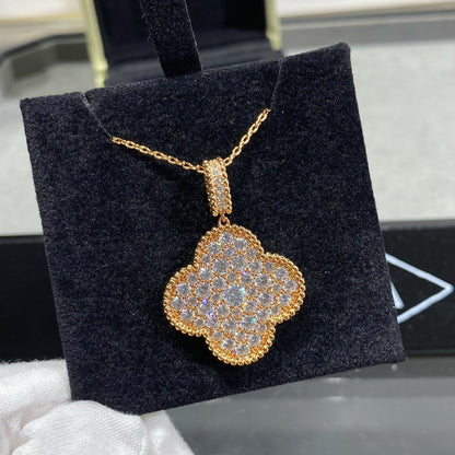 [Solara Jewelry]CLOVER 25MM LARGE PEDANT DIAMOND PAVED LONG NECKLACE