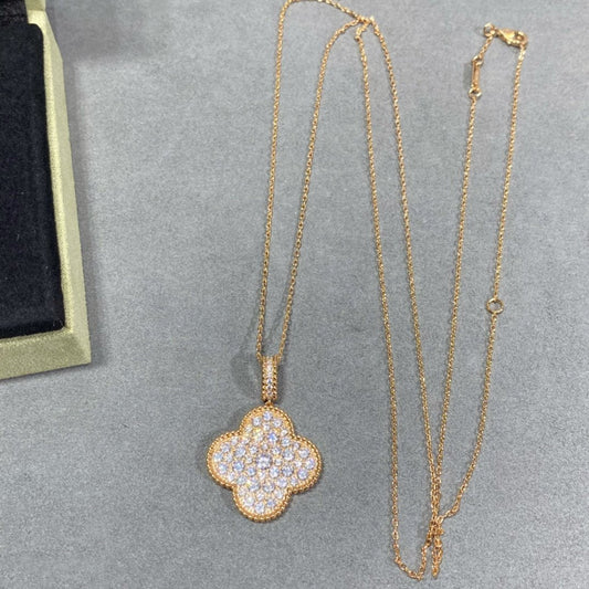 [Solara Jewelry]CLOVER 25MM LARGE PEDANT DIAMOND PAVED LONG NECKLACE