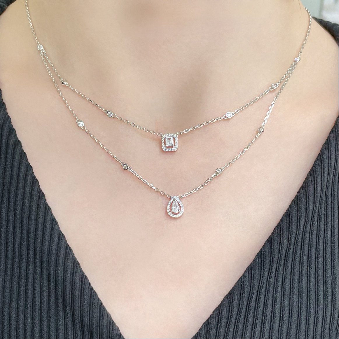 [Solara jewelry]MY TWIN 2 ROW DIAMOND NECKLACE