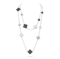 [Solara Jewelry]CLOVER 16 MOTIF CHALCEDONY MOP SILVER NECKLACE
