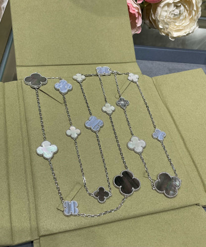 [Solara Jewelry]CLOVER 16 MOTIF CHALCEDONY MOP SILVER NECKLACE