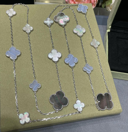 [Solara Jewelry]CLOVER 16 MOTIF CHALCEDONY MOP SILVER NECKLACE