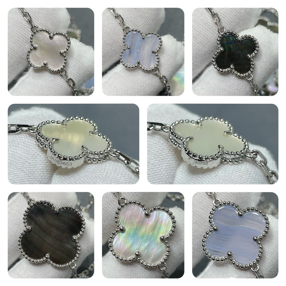 [Solara Jewelry]CLOVER 16 MOTIF CHALCEDONY MOP SILVER NECKLACE