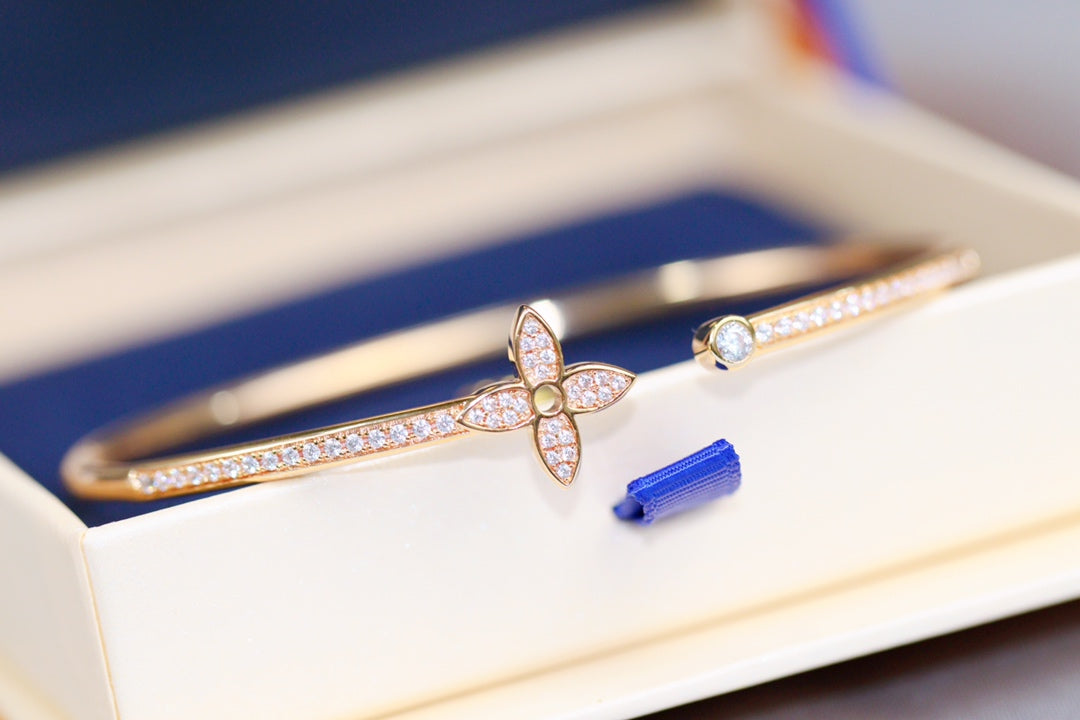 [Solara Jewelry]IDYLLE PINK GOLD OPEN BRACELET DIAMOND PAVED