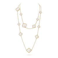 [Solara Jewelry]CLOVER 16 MOTIF WHITE MOP GOLD NECKLACE