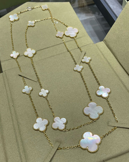 [Solara Jewelry]CLOVER 16 MOTIF WHITE MOP GOLD NECKLACE