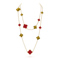 [Solara Jewelry]CLOVER 16 MOTIF CARNELIAN TIGER EYE ROSE GOLD NECKLACE