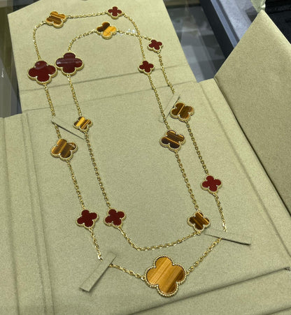 [Solara Jewelry]CLOVER 16 MOTIF CARNELIAN TIGER EYE ROSE GOLD NECKLACE