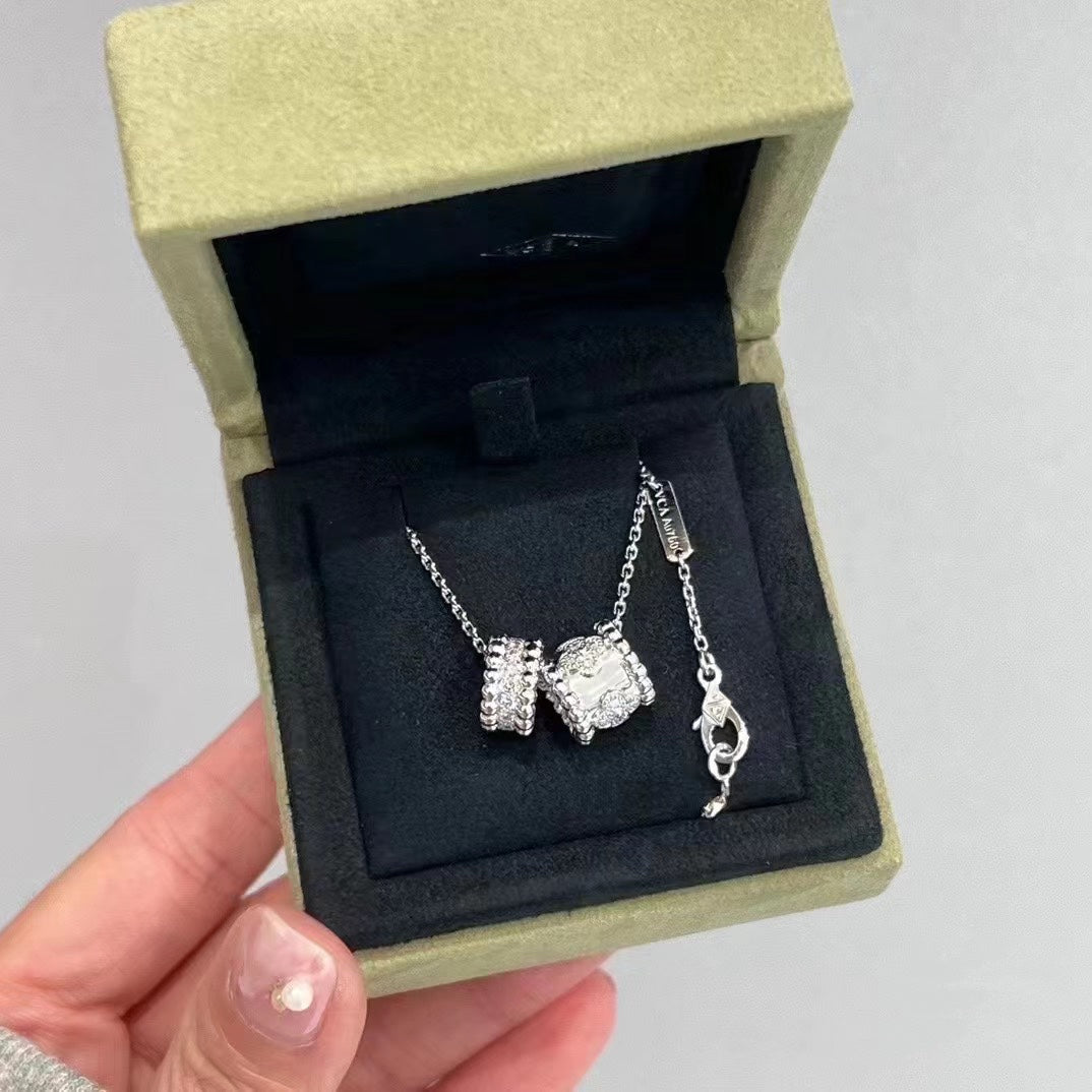 [Solara Jewelry]PERLEE DOUBLE PENDANT SILVER DIAMOND NECKLACE