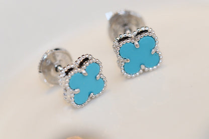 [Solara Jewelry]CLOVER MINI TURQUOISE SILVER STUD EARRINGS
