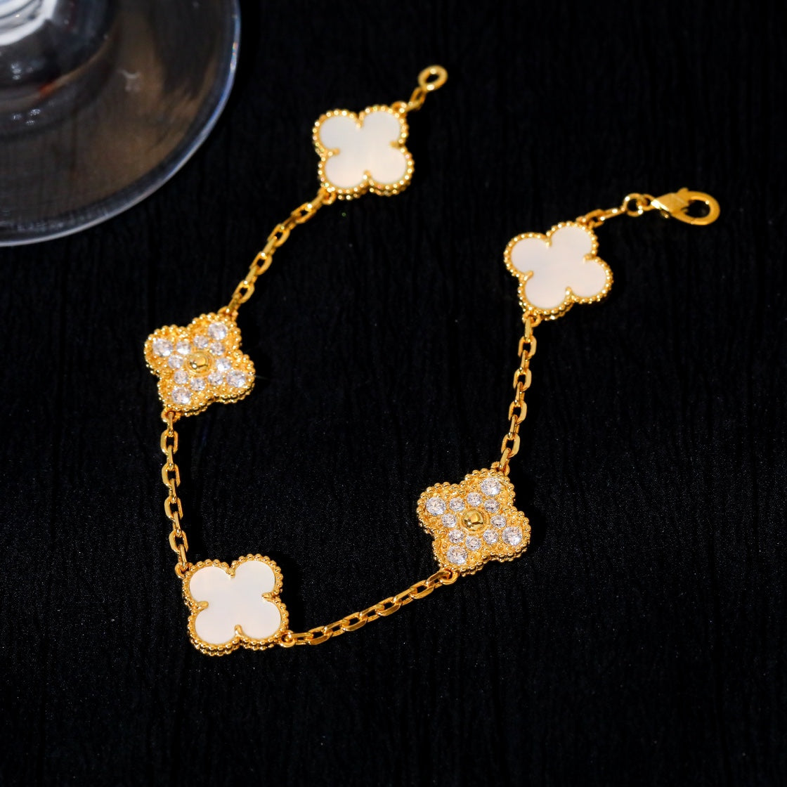 [Solara Jewelry]CLOVER BRACELET 5 MOTIF WHITE MOP DIAMOND