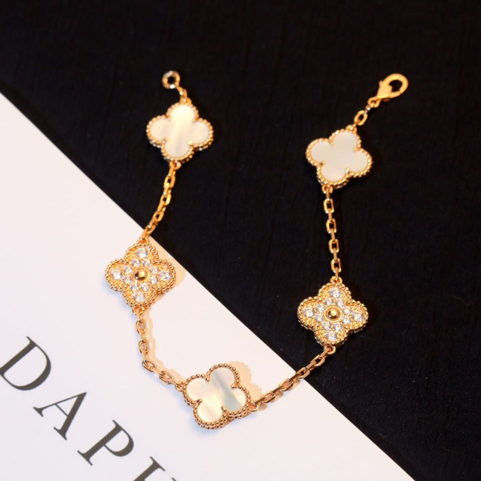 [Solara Jewelry]CLOVER BRACELET 5 MOTIF WHITE MOP DIAMOND