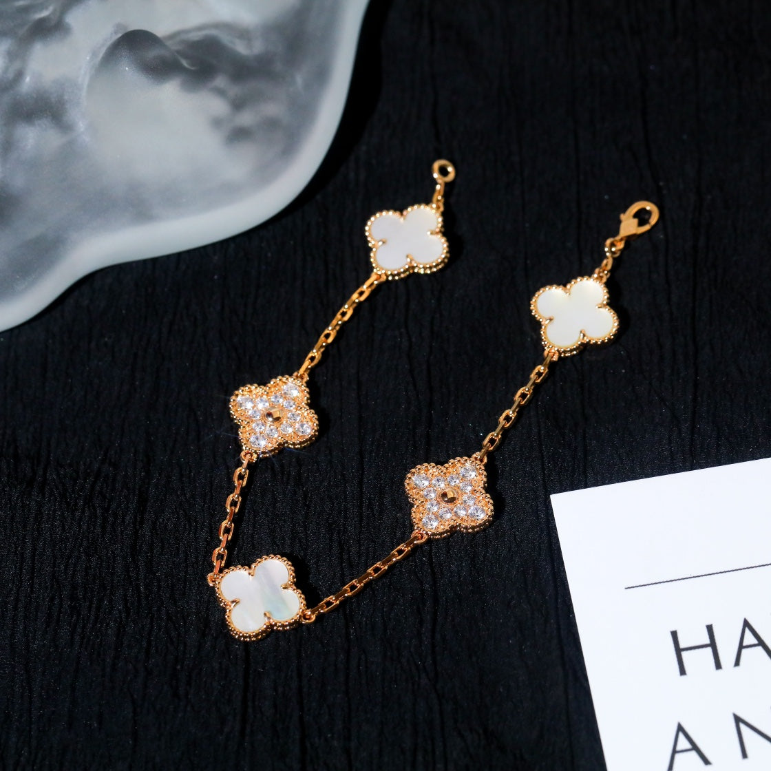 [Solara Jewelry]CLOVER BRACELET 5 MOTIF WHITE MOP DIAMOND