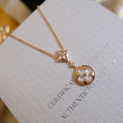 [Solara Jewelry]STAR AND SUN WHITE MOP 2 MOTIF PINK GOLD NECKLACE