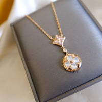 [Solara Jewelry]STAR AND SUN WHITE MOP 2 MOTIF PINK GOLD NECKLACE