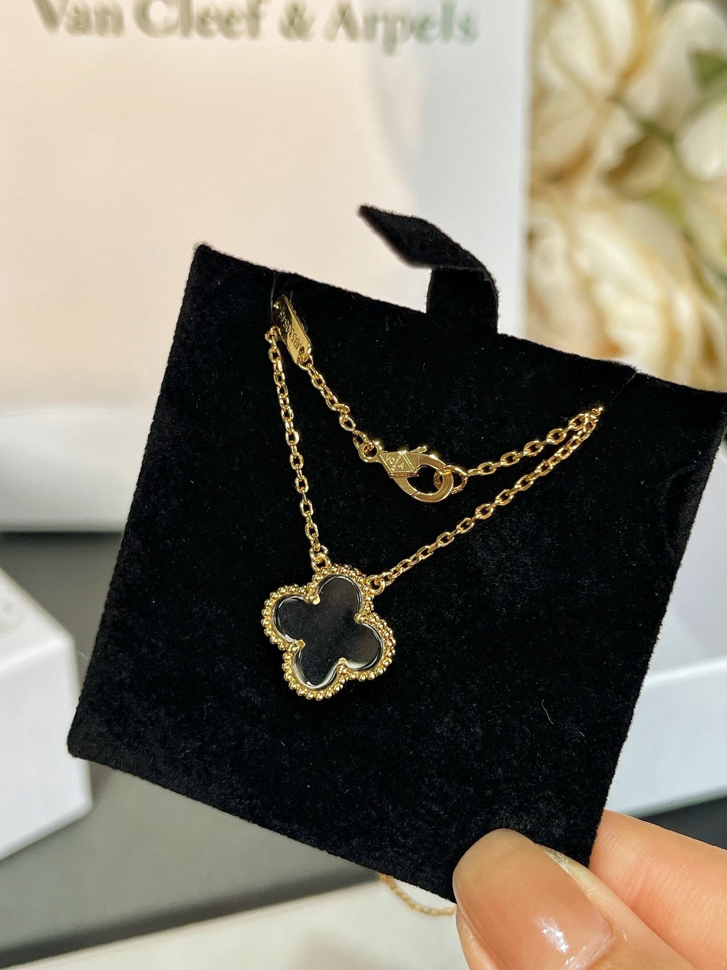 [Solara Jewelry]CLOVER ROCK CRYSTAL ROSE GOLD NECKLACE