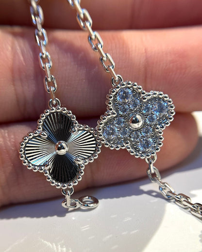 [Solara Jewelry]CLOVER 5 MOTIF SILVER DIAMOND BRACELET