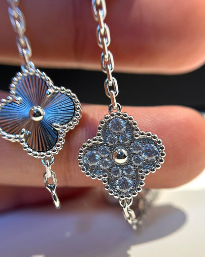 [Solara Jewelry]CLOVER 5 MOTIF SILVER DIAMOND BRACELET