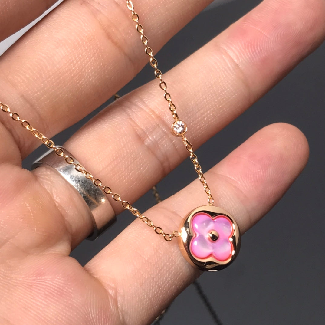 [Solara Jewelry]COLOR BLOSSOM PINK MOP SUN GOLD NECKLACE