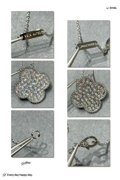 [Solara Jewelry]CLOVER 25MM LARGE PENDANT DIAMOND PAVED SILVER NECKLACE