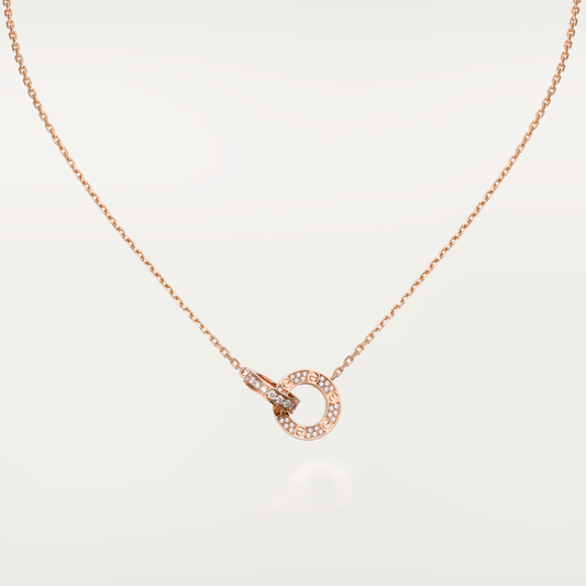 [Solara Jewelry]LOVE 7.6MM NECKLACE ROSE GOLD AND SILVER  FULL DIAMOND