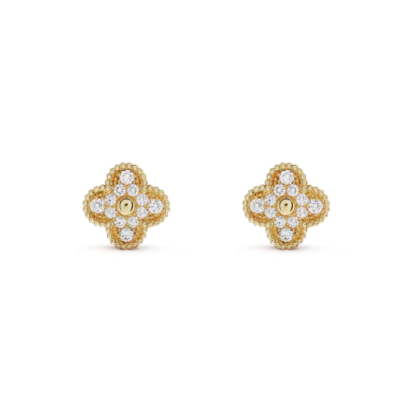 [Solara Jewelry]CLOVER MEDIUM 1 MOTIFS FUll DIAMOND EARRINGS