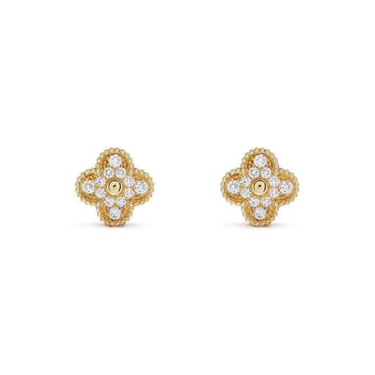 [Solara Jewelry]CLOVER MEDIUM 1 MOTIFS FUll DIAMOND EARRINGS