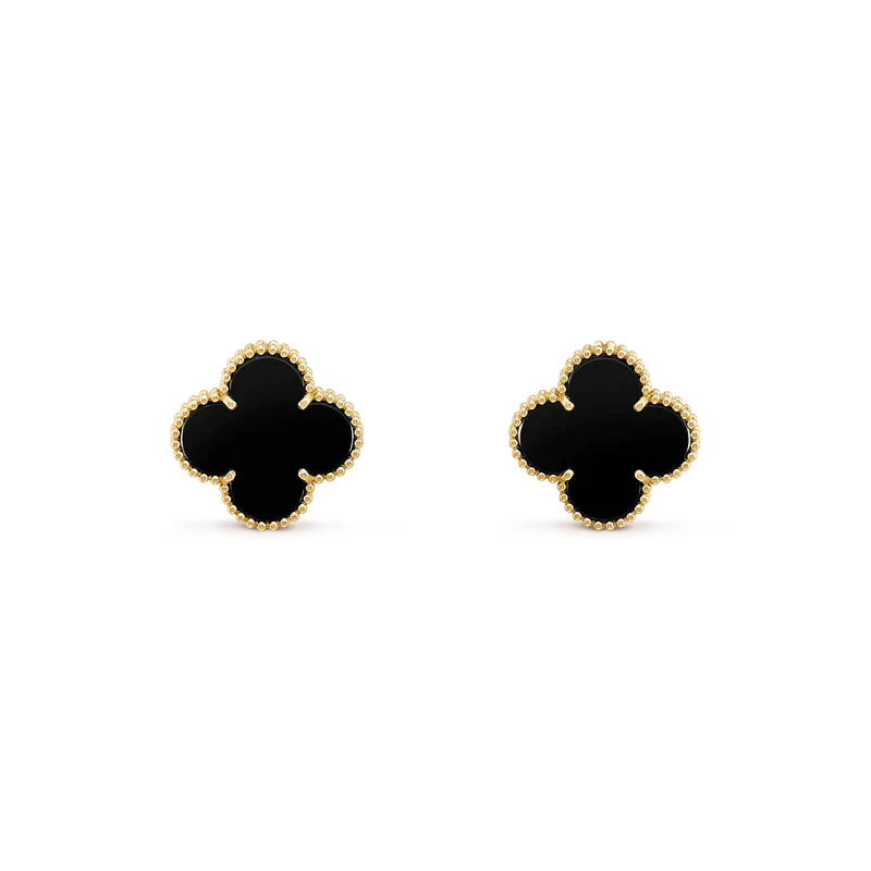 [Solara Jewelry]CLOVER MEDIUM 1 MOTIFS  ONYX STUD EARRINGS