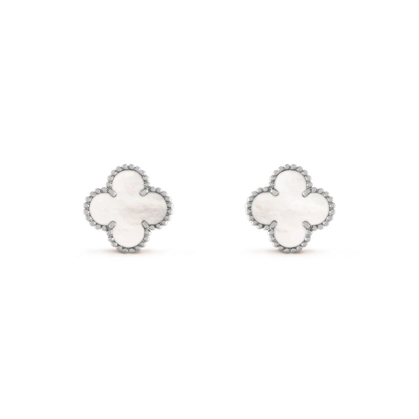 [Solara Jewelry]CLOVER MEDIUM 1 MOTIFS  WHITE MOP EARRINGS SILVER
