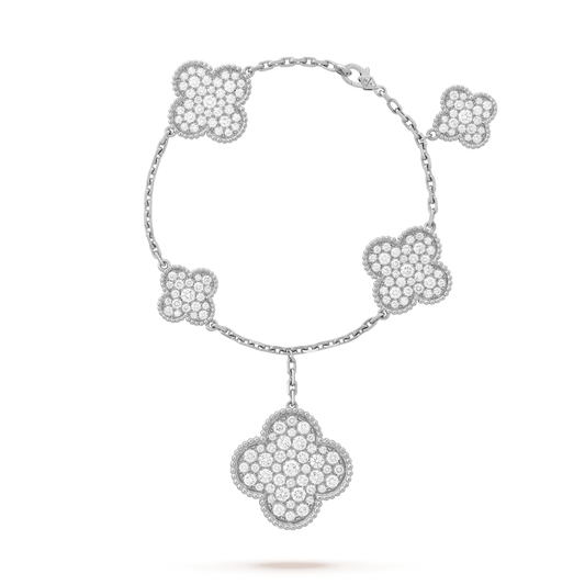 [Solara Jewelry]CLOVER 6 MOTIFS SILVER DIAMOND BRACELET