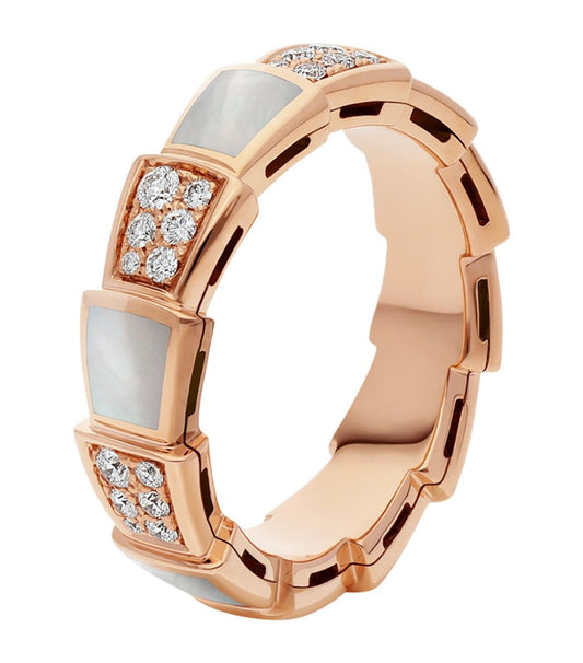 [Solara Jewelry]SERPENTI RING PINK GOLD MOP DIAMOND PAVED 4MM