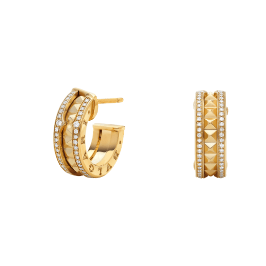 [Solara Jewelry]ZERO 1 ROCK GOLD EARRINGS WITH STUDDED SPIRAL AND PAVED DIAMONDS