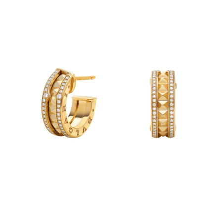 [Solara Jewelry]ZERO 1 ROCK GOLD EARRINGS WITH STUDDED SPIRAL AND PAVED DIAMONDS