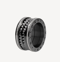 [Solara Jewelry]ZERO 1 ROCK VIERRINGIGER SCHWARZER KERAMIKRING MIT NÄGELBESETZTER SPIRALE UND PAVE-DIAMANTEN