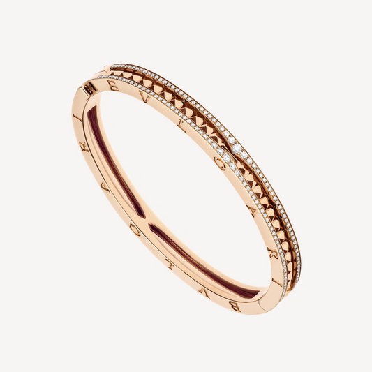 [Solara Jewelry]ZERO 1 SPIRAL AND PAVED DIAMOND PINK GOLD BRACELET