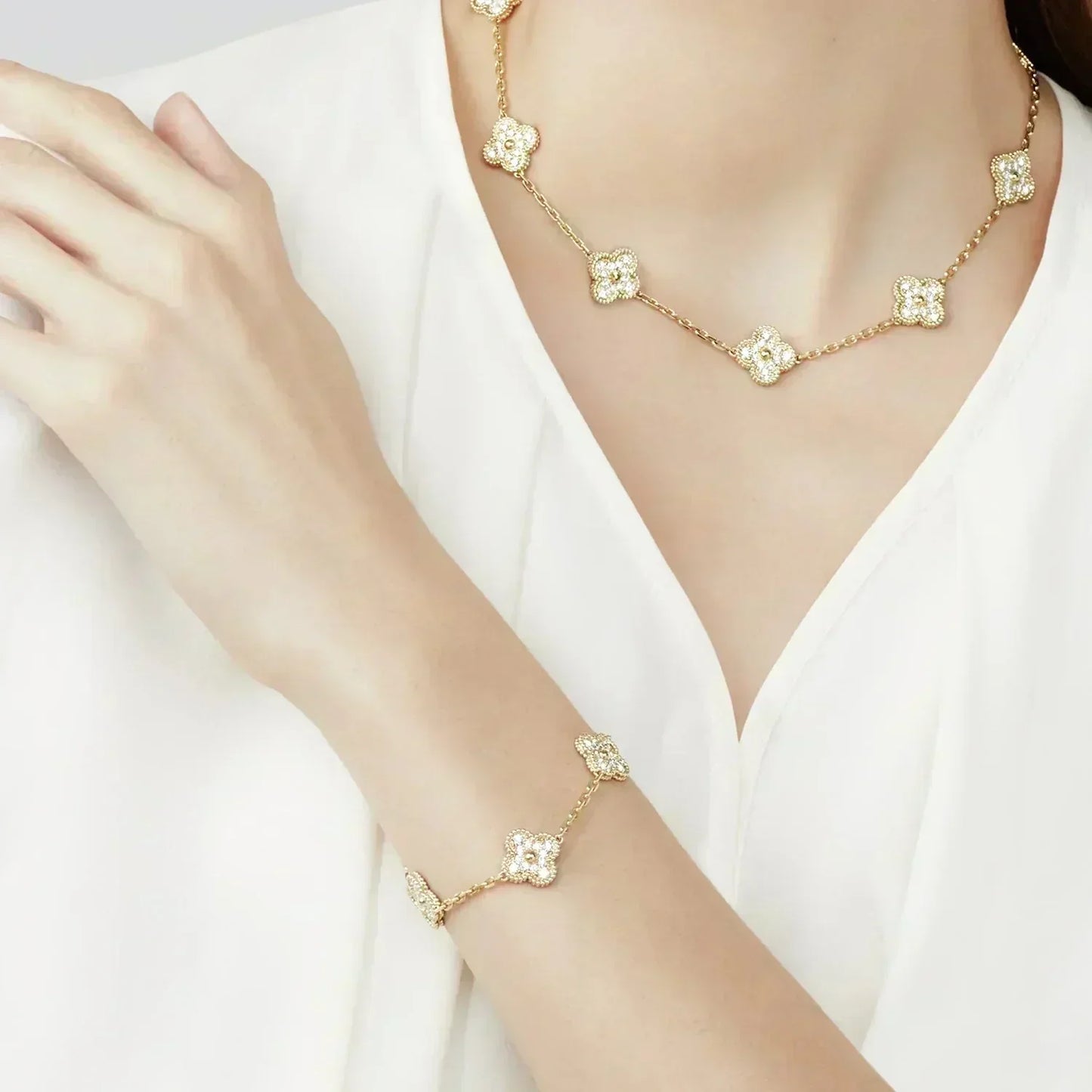 [Solara Jewelry]CLOVER 5 MOTIFS  FULL DIAMOND BRACELET