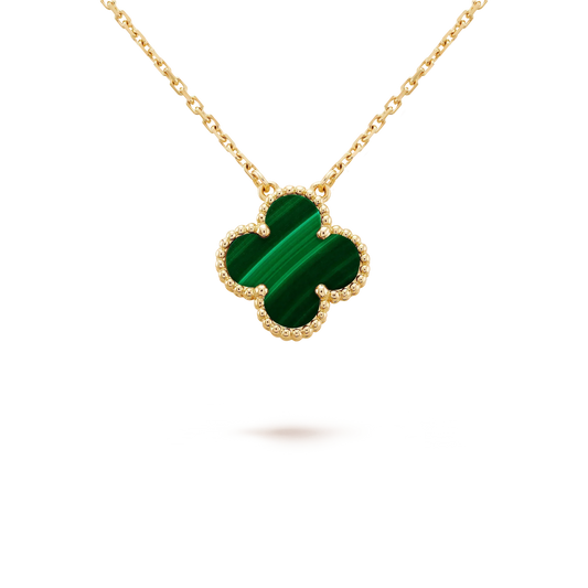 [Solara Jewelry]CLOVER 15MM MALACHITE SINGLE FLOWER  NECKLACE